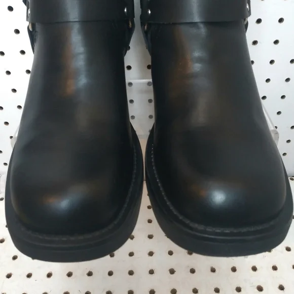 Women's 12.5" Knee High Moto Boots Buckle Strap Gothic Low Chunky Platform Black - Picture 8 of 10